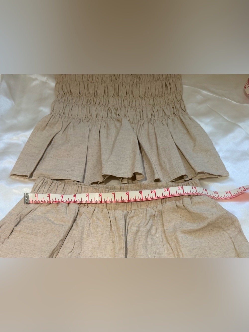 Linen Strapless Smocked Ruffle Short Set Size Medium - Picture 4 of 10